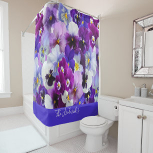 Rideaux De Douche Fleurs de pensée florales violettes bleues blanche