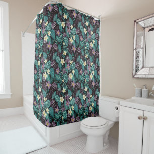 Rideaux De Douche Fleurs de Plumeria Emerald Green Feuilles tropicau