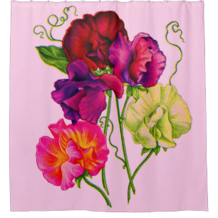 Rideaux De Douche fleurs de pois doux en imprimé violet et rose