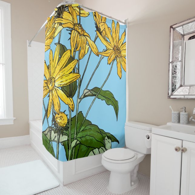 Rideaux De Douche Fleurs de soleil Art Nouveau (En situation)