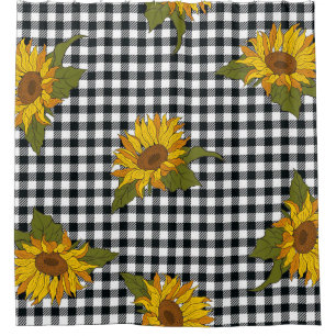 Rideaux De Douche Fleurs de soleil, chevalet de buffle blanc noir, f