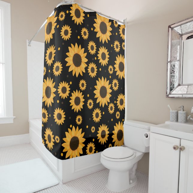 Rideaux De Douche Fleurs de soleil sans transparence (En situation)
