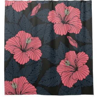 Rideaux De Douche Fleurs d'Hibiscus : papier peint transparent foncé