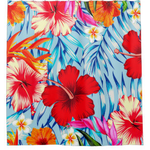Rideaux De Douche Fleurs d'hibiscus tropical bleu