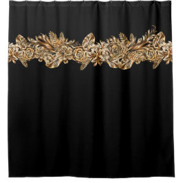 Rideaux De Douche Fleurs d'or de luxe Elégant Chic Classy Noir