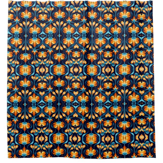 Rideaux De Douche Fleurs d'orange bleu Art déco (Devant)