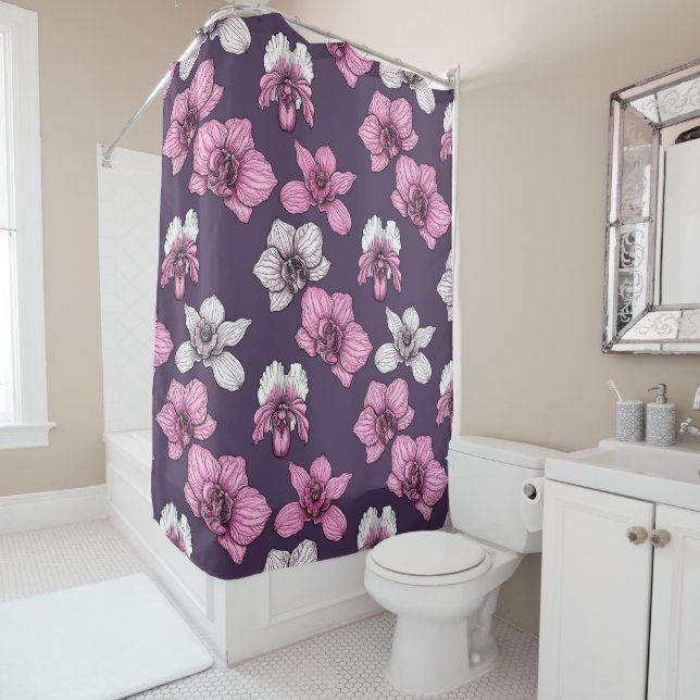 Rideaux De Douche Fleurs d'orchidées roses (En situation)