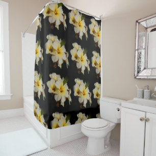Rideaux De Douche Fleurs élégantes en satin sur noir