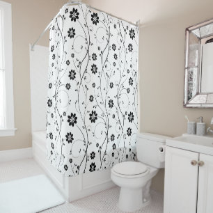 Rideaux De Douche Fleurs et bourgeons noirs mignons
