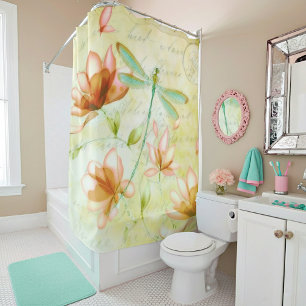 Rideaux De Douche Fleurs et libellule