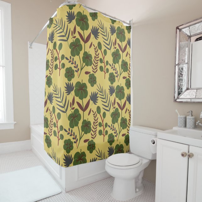 Rideaux De Douche Fleurs et papillons floraux motifs sans soudure (En situation)