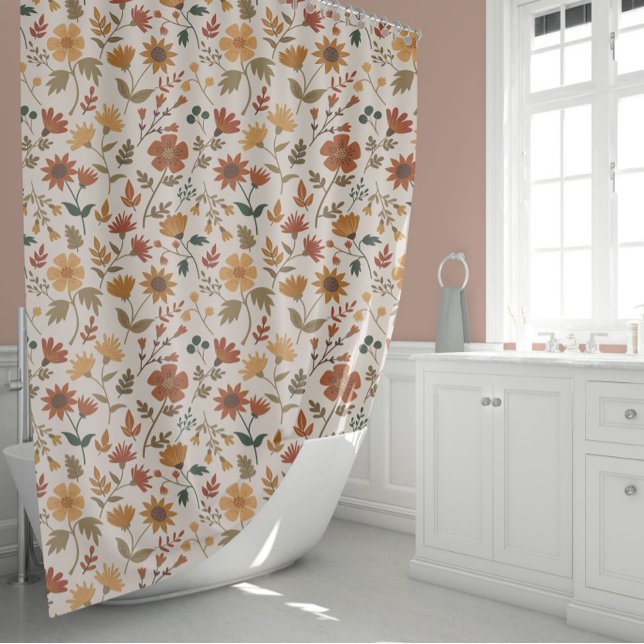 Rideaux De Douche Fleurs Filles Modernes Et Rouille Motif Feuille Or (Modern Girly Flowers And Leaves Pattern Gold Rust Shower Curtain from Studio Posies.)