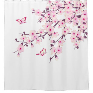 Rideaux De Douche Fleurs florales de cerisiers rose blanc