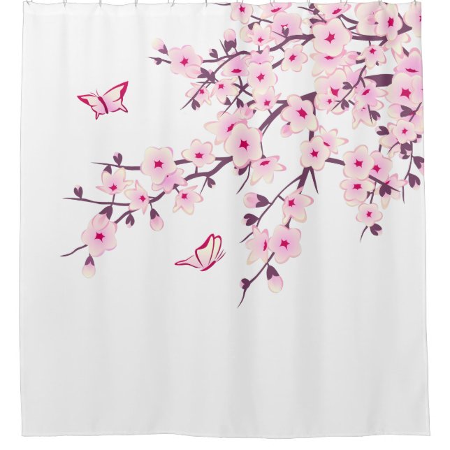 Rideaux De Douche Fleurs florales de cerisiers rose blanc (Devant)