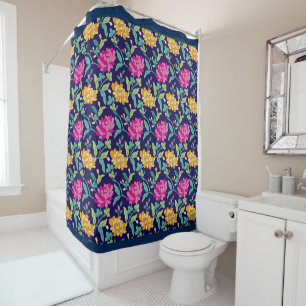 Rideaux De Douche Fleurs florales élégantes Buds Jaunes Roses Verdur