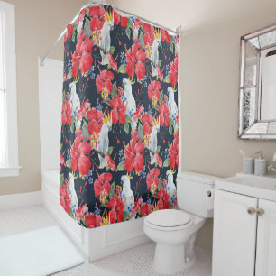 Rideaux De Douche Fleurs florales Fleurs de feuillage Hibiscus rouge