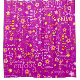 Rideaux De Douche Fleurs graphiques rose violet nom du texte personn
