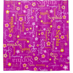 Rideaux De Douche Fleurs graphiques rose violet nom du texte personn