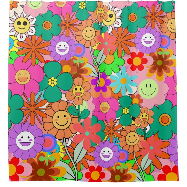 Rideaux De Douche Fleurs hippies Boho Super rétros (Devant)