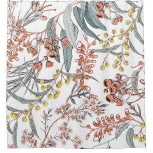 Rideaux De Douche Fleurs indigènes australiennes. Noir motif transpa