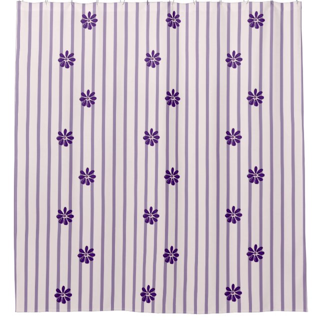 Rideaux De Douche Fleurs Indigo Élégantes, Blancs & Violets (Devant)