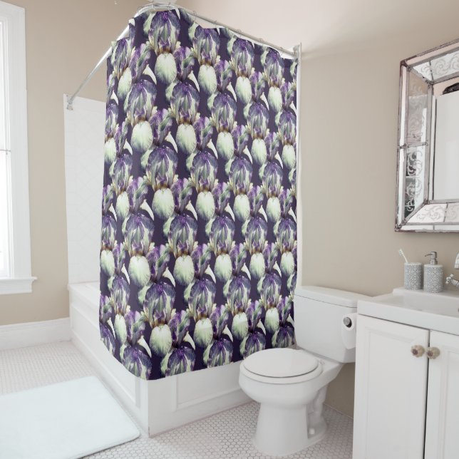 Rideaux De Douche Fleurs Iris Violet Motif de la nature (En situation)