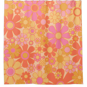 Rideaux De Douche Fleurs Jardin Rétro Super Floral Rose Jaune