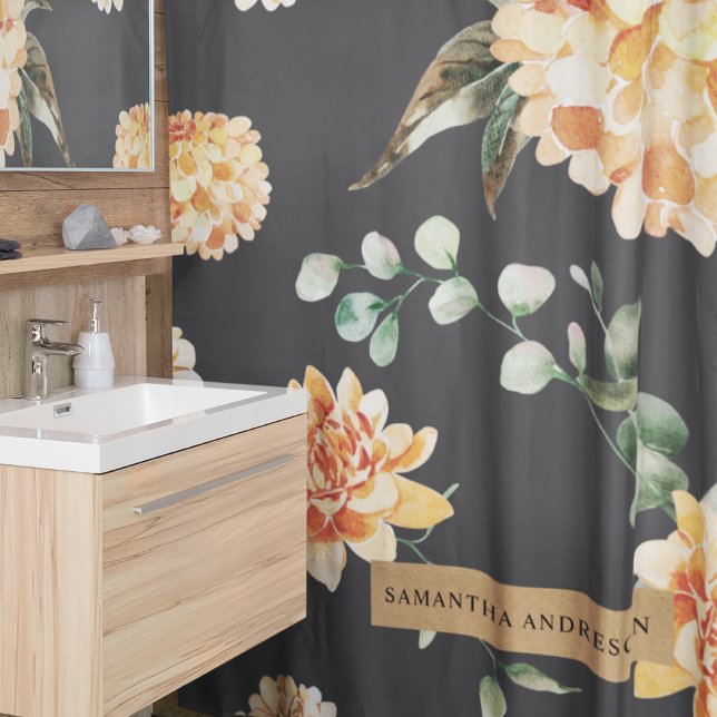Rideaux De Douche Fleurs Jaunes Modernes & Cadeau Personnalisé Kraft (Créateur téléchargé)