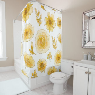 Rideaux De Douche Fleurs Jaunes Tirées À La Main