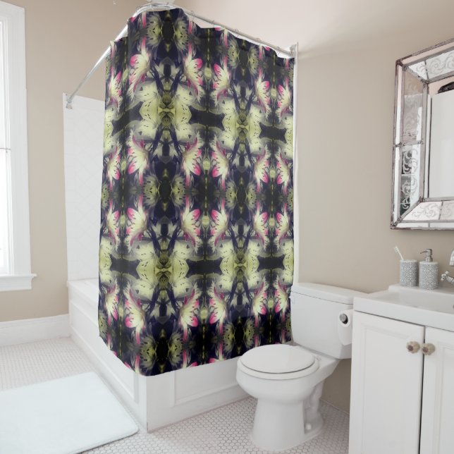 Rideaux De Douche Fleurs Lys Motif partiel noir et blanc (En situation)