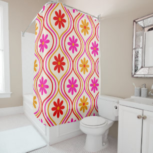 Rideaux De Douche Fleurs orange rose rouge rétro sur Motif d'oignon