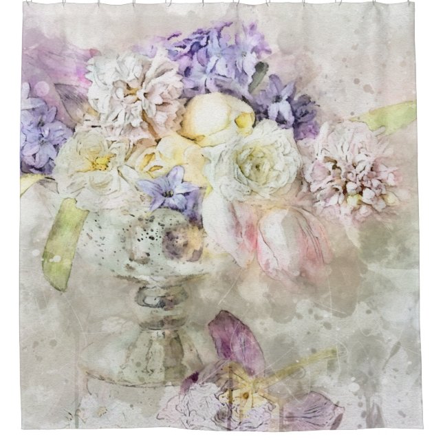 Rideaux De Douche *~* Fleurs Pastel AR26 Classique Moderne Romantiqu (Devant)