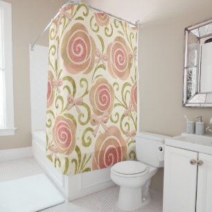 Rideaux De Douche Fleurs roses et or avec rubans Roses Princesse