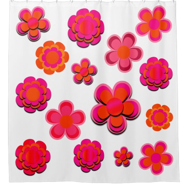 Rideaux De Douche Fleurs roses et orange chaudes (Devant)