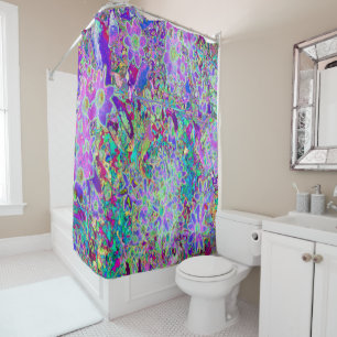 Rideaux De Douche Fleurs roses et violettes abstraites psychédélique