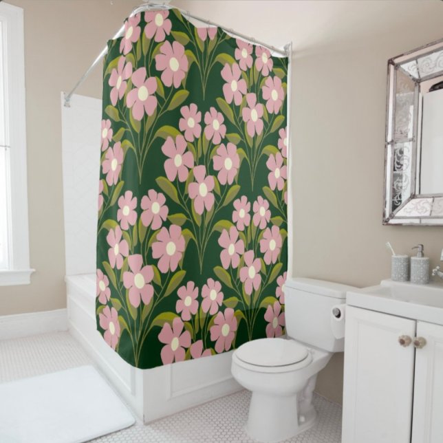 Rideaux De Douche Fleurs roses Sage Vert Feuille motif (Créateur téléchargé)