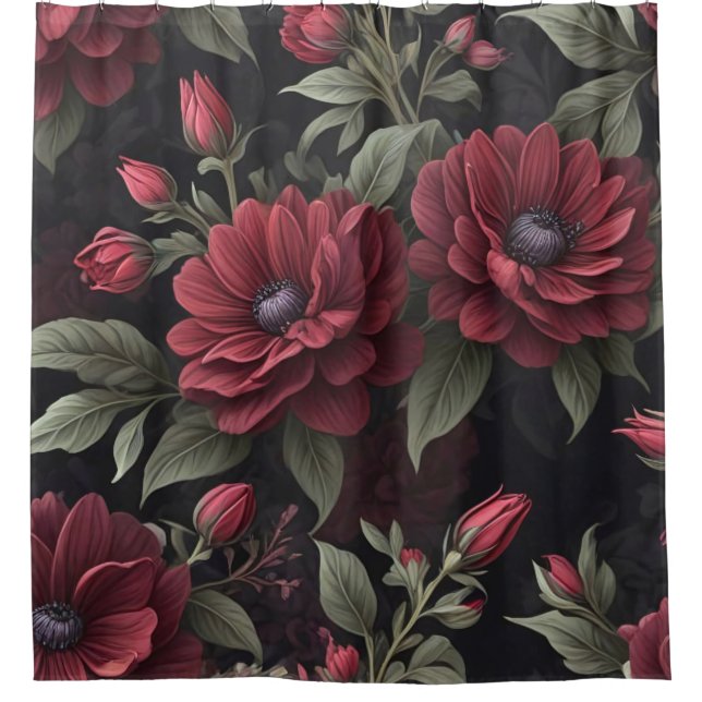 Rideaux De Douche Fleurs rouges bourguignonnes gothiques (Devant)