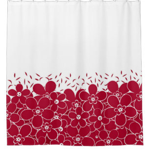 Rideaux De Douche Fleurs rouges marguerites sur arrière - plan blanc