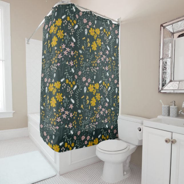 Rideaux De Douche Fleurs sauvages bohémiens de la moutarde (En situation)