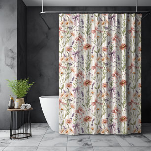 Rideaux De Douche Fleurs sauvages délicates motif de noeud papillon 