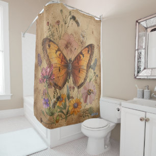 Rideaux De Douche fleurs sauvages papillon de style vintage avec abe