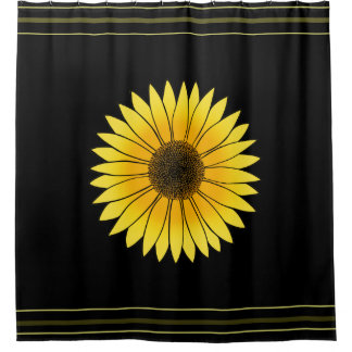 Rideaux De Douche Fleurs Tournesol jaune sur Arrière - plan noir