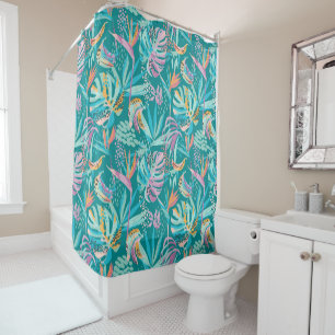 Rideaux De Douche Fleurs tropicales colorées et motif feuille