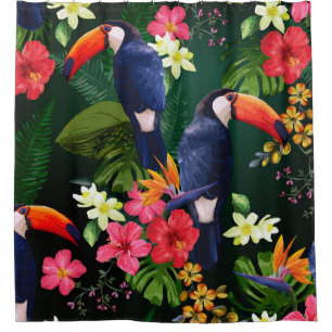 Rideaux De Douche Fleurs tropicales, toucan : arrière - plan floral.