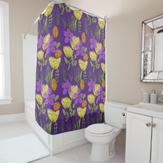 Rideaux De Douche Fleurs violettes et jaunes