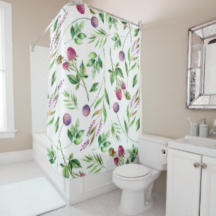Rideaux De Douche Fleurs violettes et Motif de baies rouges