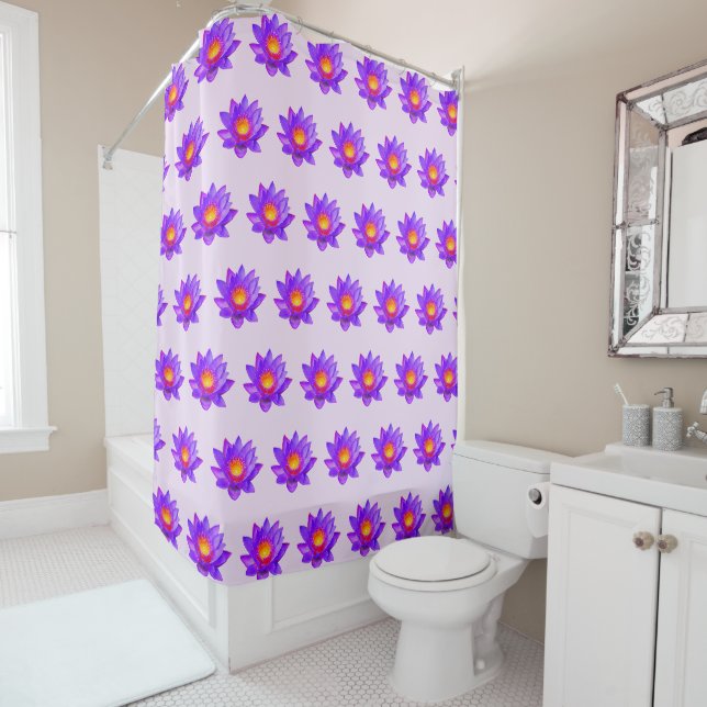 Rideaux De Douche Fleurs violettes Lotus (En situation)