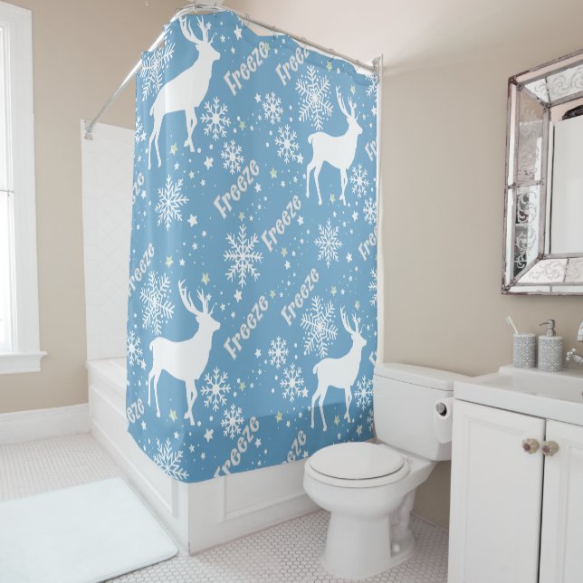 Rideaux De Douche flocon bleu cerf (En situation)
