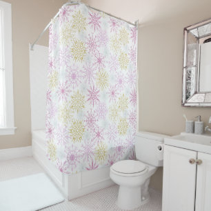 Rideaux De Douche Flocon de neige rose étincelant