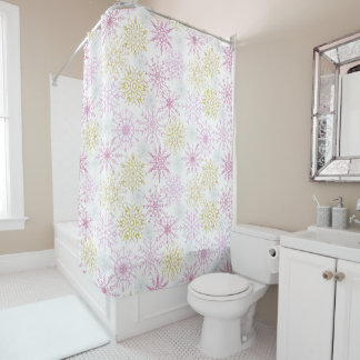 Rideaux De Douche Flocon de neige rose étincelant